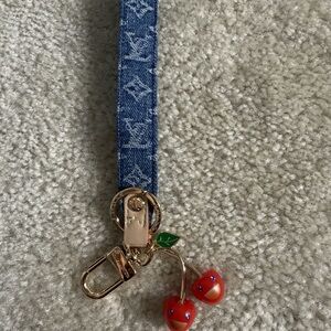 Louis Vuitton Blue Denim Keychain with Cherry Charm